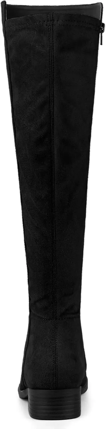 Allegra K Women's Side Zipper Chunky Heels Knee High Boots