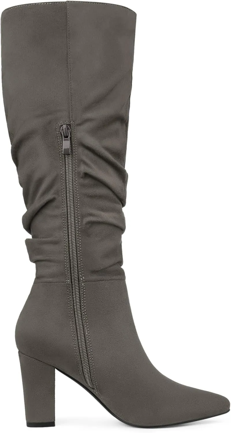 Allegra K Women's Slouch Pointed Toe Chunky Heel Knee High Boots