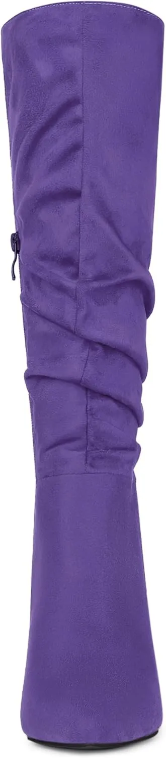 Allegra K Women's Slouch Pointed Toe Chunky Heel Knee High Boots