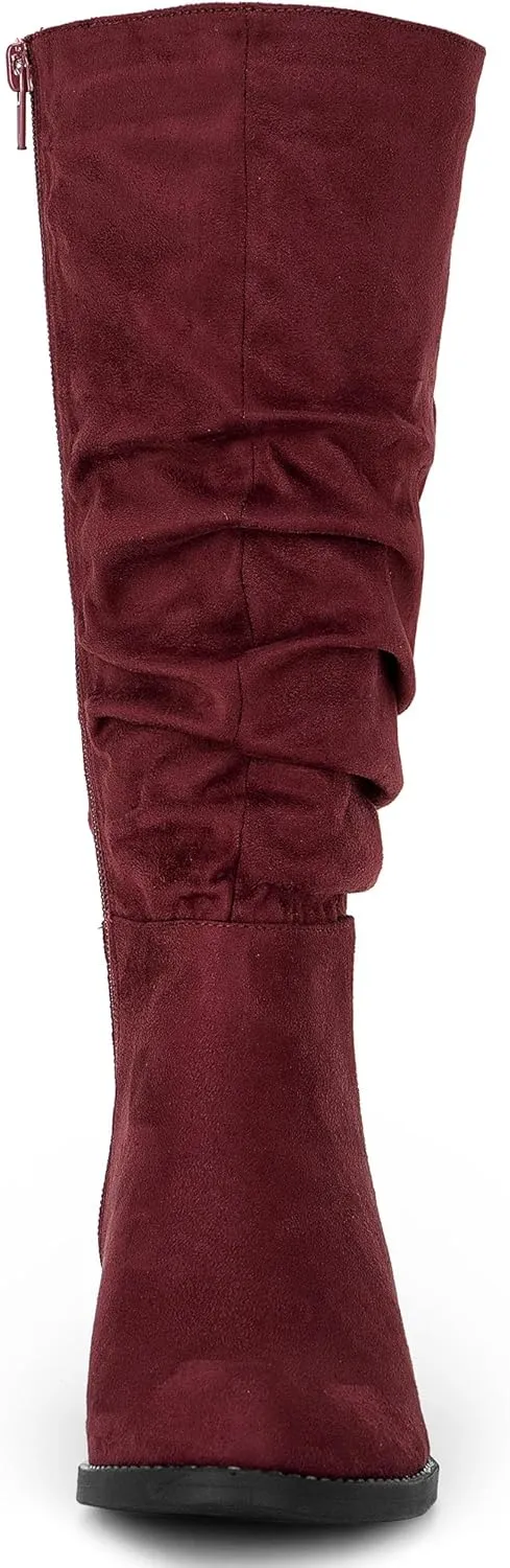 Allegra K Women's Slouch Round Toe Low Heel Boots Knee High Boots
