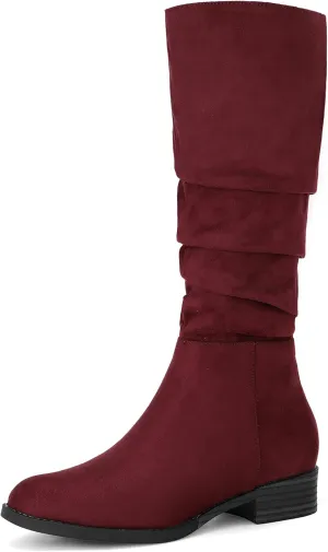 Allegra K Women's Slouch Round Toe Low Heel Boots Knee High Boots