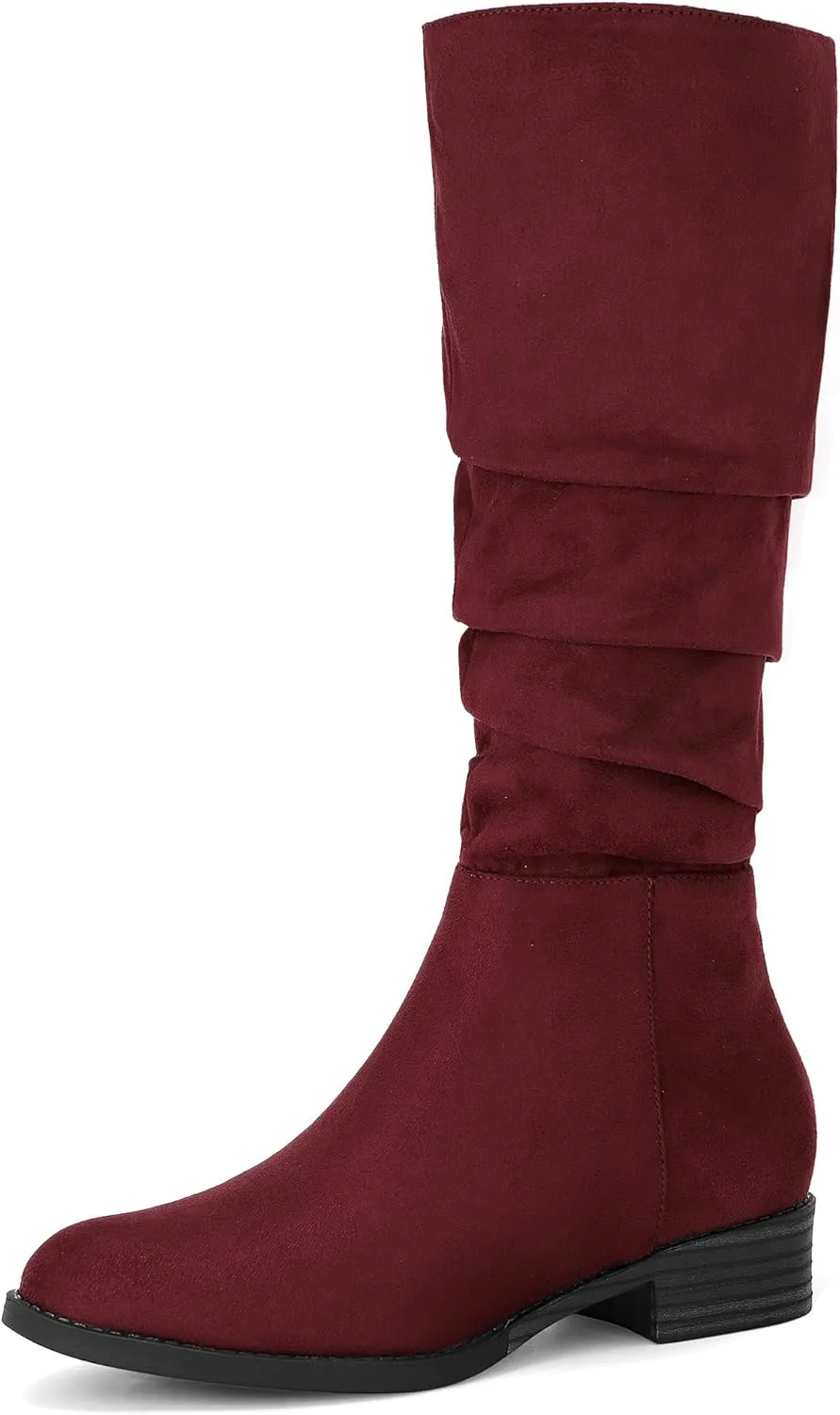 Allegra K Women's Slouch Round Toe Low Heel Boots Knee High Boots