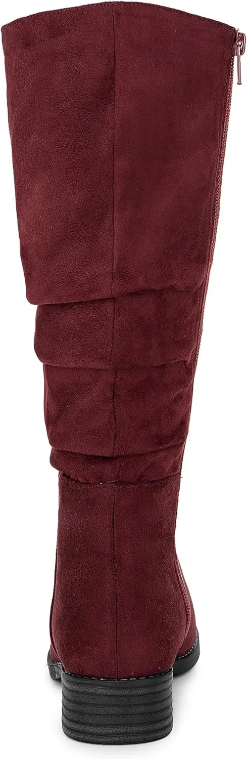 Allegra K Women's Slouch Round Toe Low Heel Boots Knee High Boots