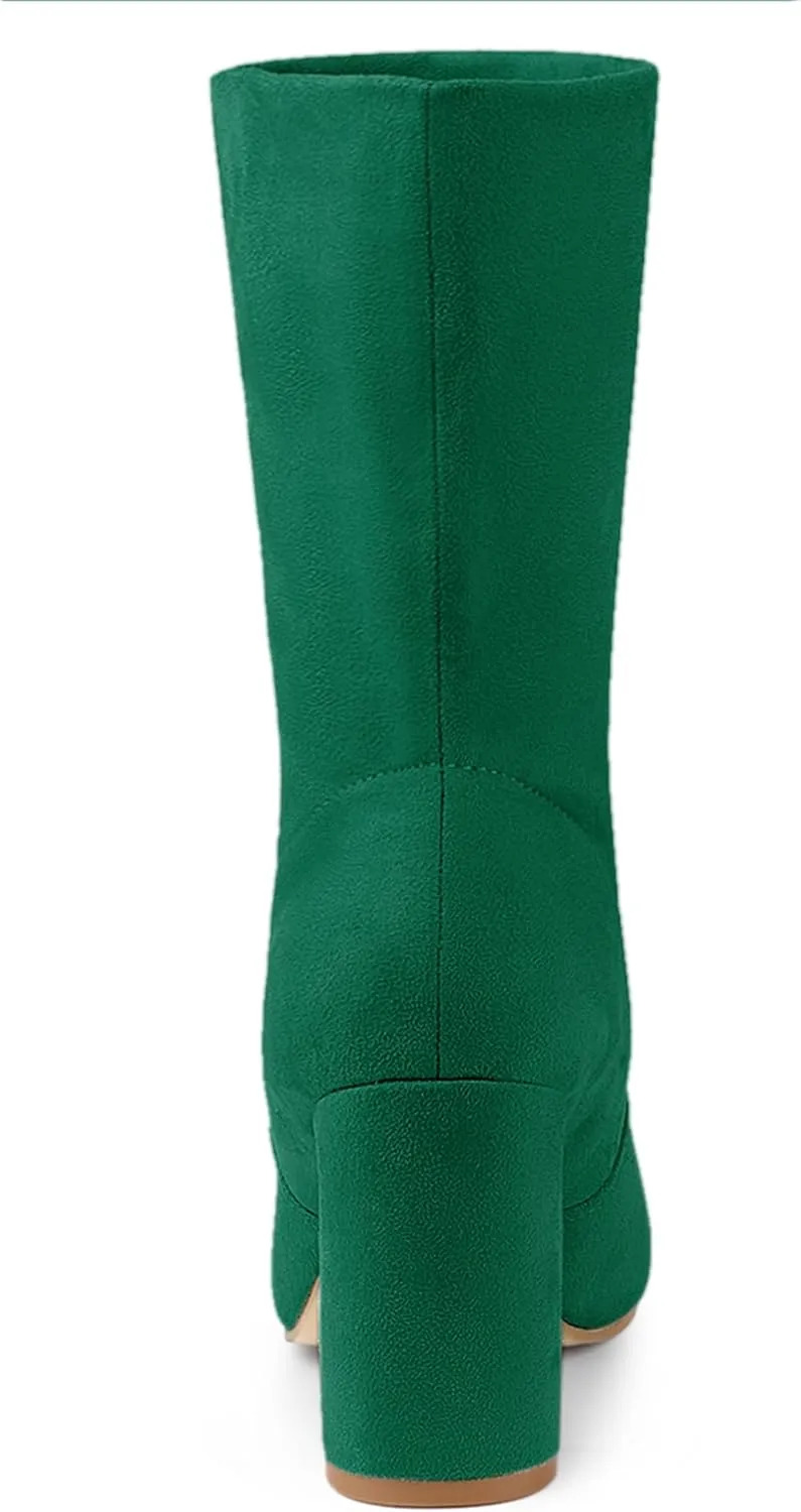 Allegra K Women's Stretch Round Toe Block Heel Sock Ankle Boots