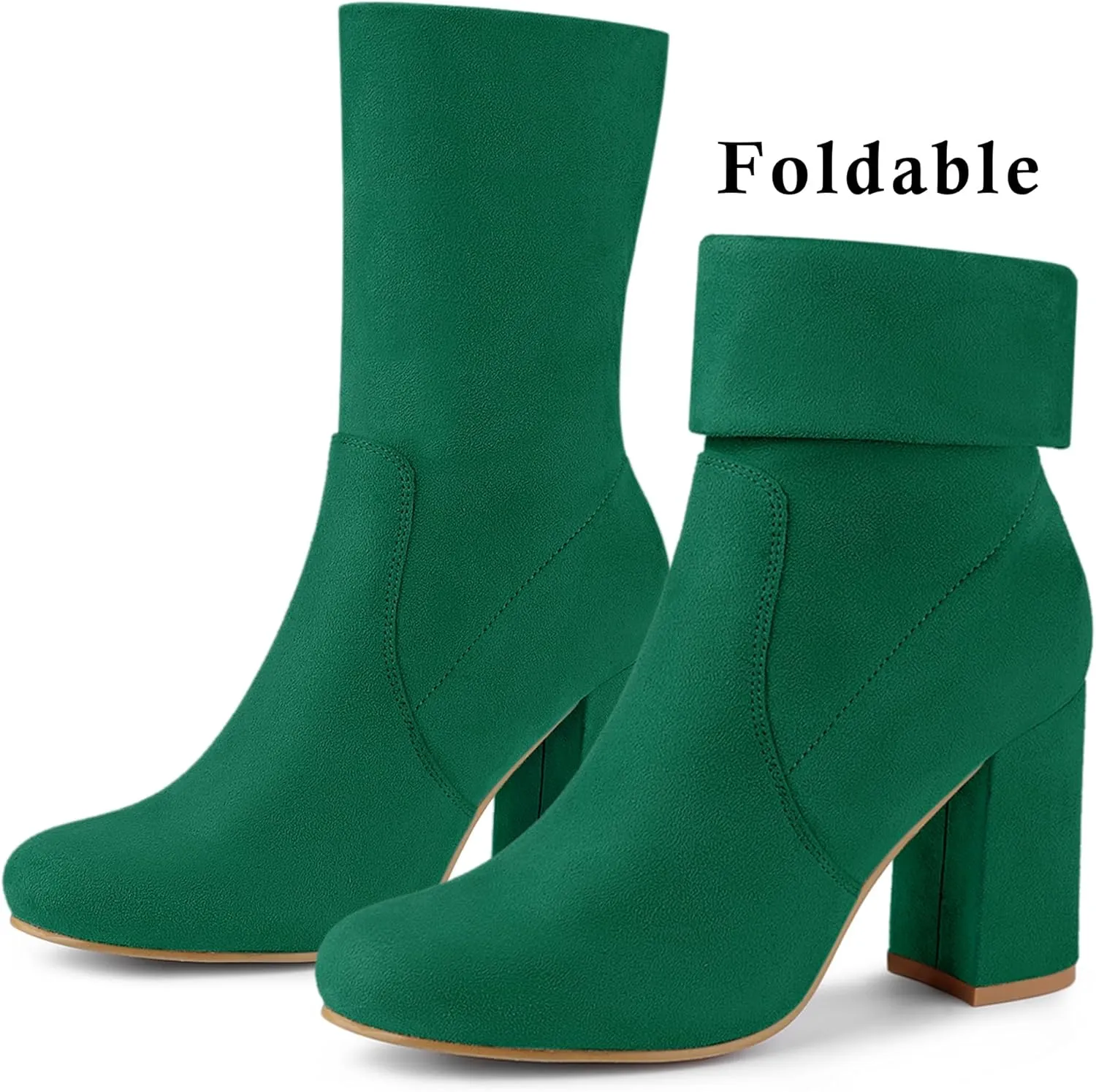 Allegra K Women's Stretch Round Toe Block Heel Sock Ankle Boots