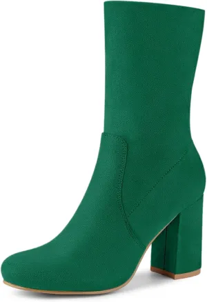 Allegra K Women's Stretch Round Toe Block Heel Sock Ankle Boots