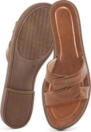 Almusen Slides for Womens Flat Sandals: Comfort Slip On Dressy Summer Beach Flats Fashion Cross Walking Shoes for Daily