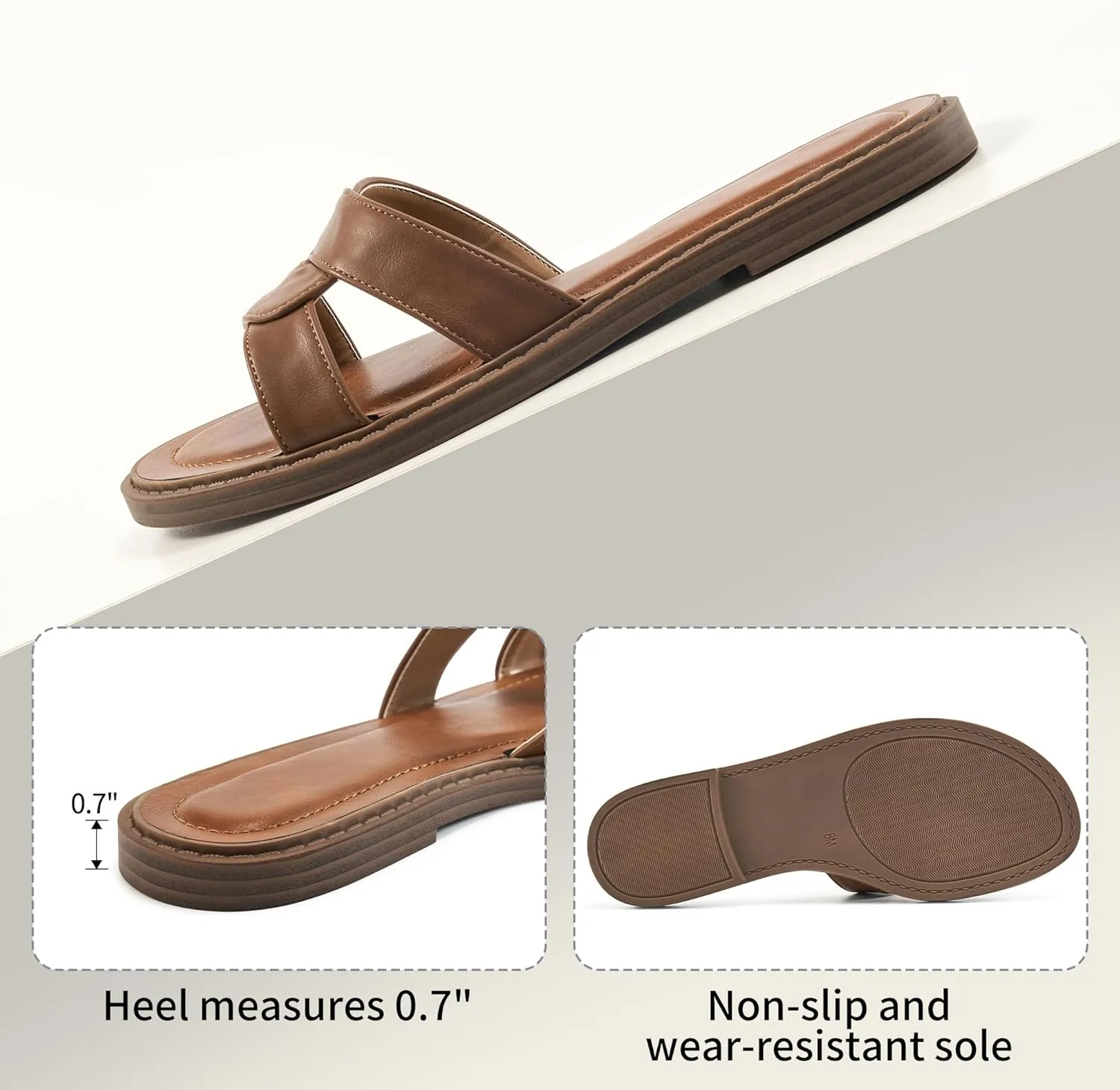 Almusen Slides for Womens Flat Sandals: Comfort Slip On Dressy Summer Beach Flats Fashion Cross Walking Shoes for Daily