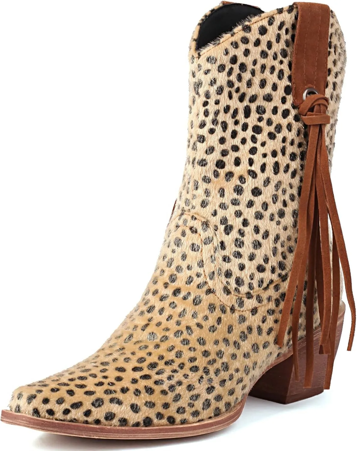 Alsoloveu Ankle Cowboy Boots for Women Suede Snip Toe Chunky Heel Western Boots