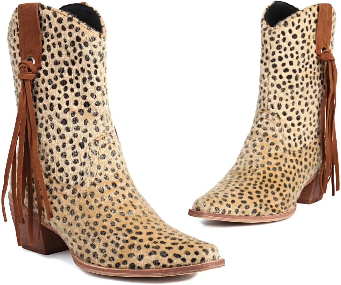 Alsoloveu Ankle Cowboy Boots for Women Suede Snip Toe Chunky Heel Western Boots