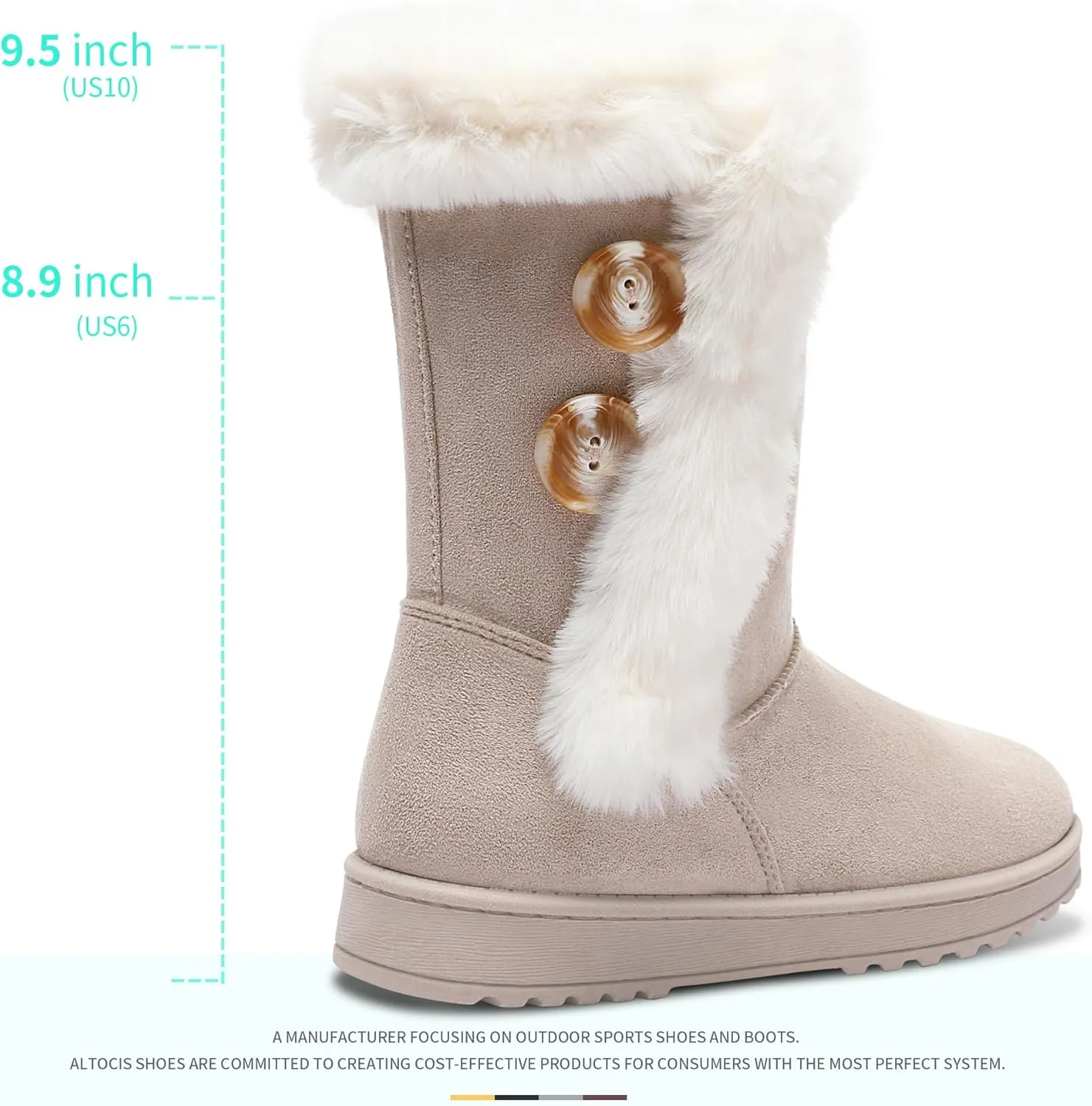 ALTOCIS Women’s Fur Lined Winter Snow Boots Short Mid Calf Fashion Boot Art Resin Button Faux Suede Boots for Women