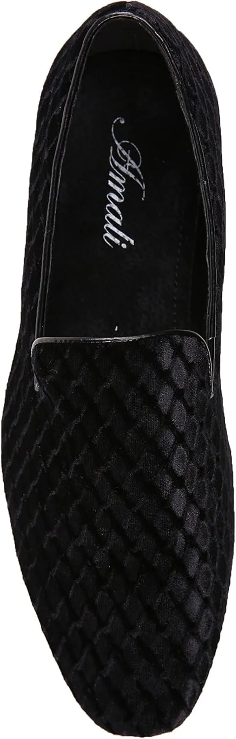 Amali Fishman Men’s Dress Shoes Plush Velvet with a Quilted Design Slip-on Driver Shoes for Men Velvet Loafers The Original Smoking Men Tuxedo Slipper Shoes