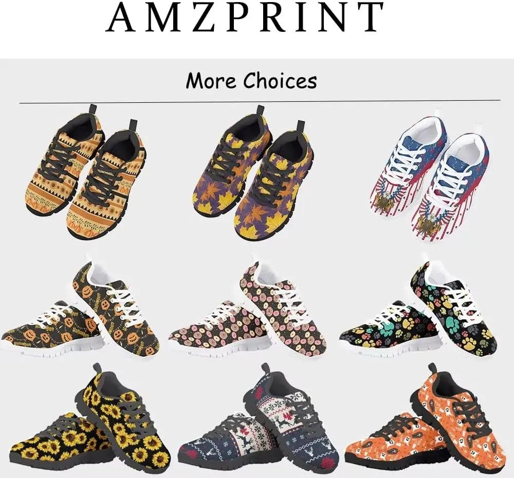 AmzPrint Donuts Print Low-Top Fashion Unisex-Child Walking Shoes Lightweight Lace-Up Girls Boys Black Sneakers Size 11.5