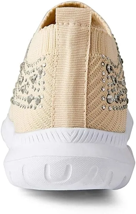 AngryMonkey Women's Rhinestones Mesh Sport Slip-on Shoes,Non Slip Good Arch Breathable Lightweight Casual Sock Sneaker Nurse Shoes