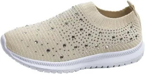 AngryMonkey Women's Rhinestones Mesh Sport Slip-on Shoes,Non Slip Good Arch Breathable Lightweight Casual Sock Sneaker Nurse Shoes