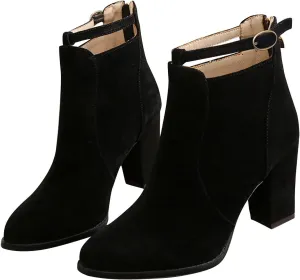 Ankle Booties for Women Chunky High Heel Pointed Toe Sexy Dress Boots Slip On Back Zipper Winter Suede Shoes