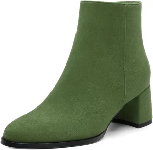 Ankle Boots for Women Low Heel Suede Wide Width Chunky Short Booties Comfortable Fashion Work Winter Boots 2 Inch