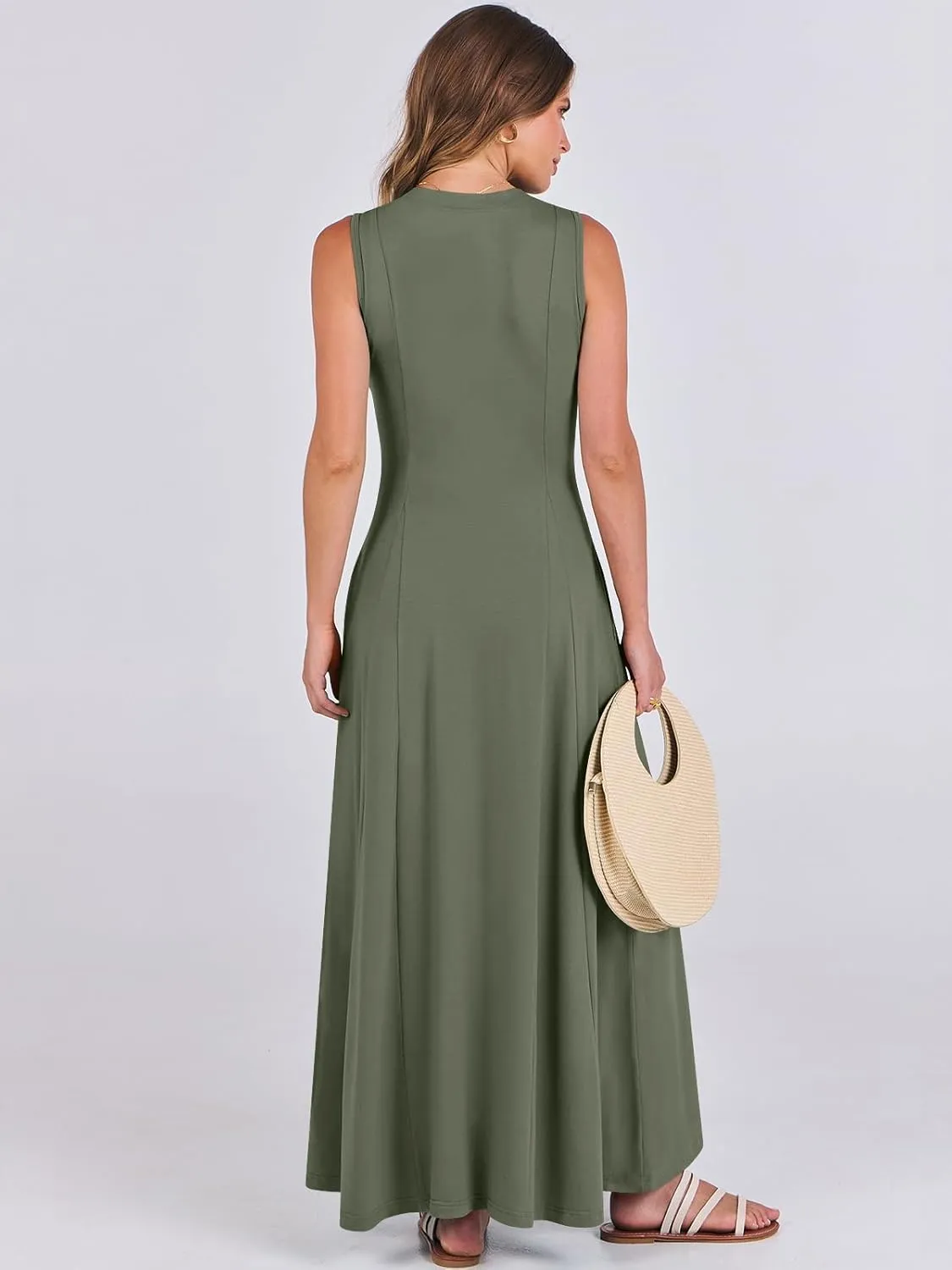 ANRABESS Women Summer Casual Sleeveless Maxi Sundress Button Fit & Flare A-Line Flowy Long Dresses 2025 Beach Outfits
