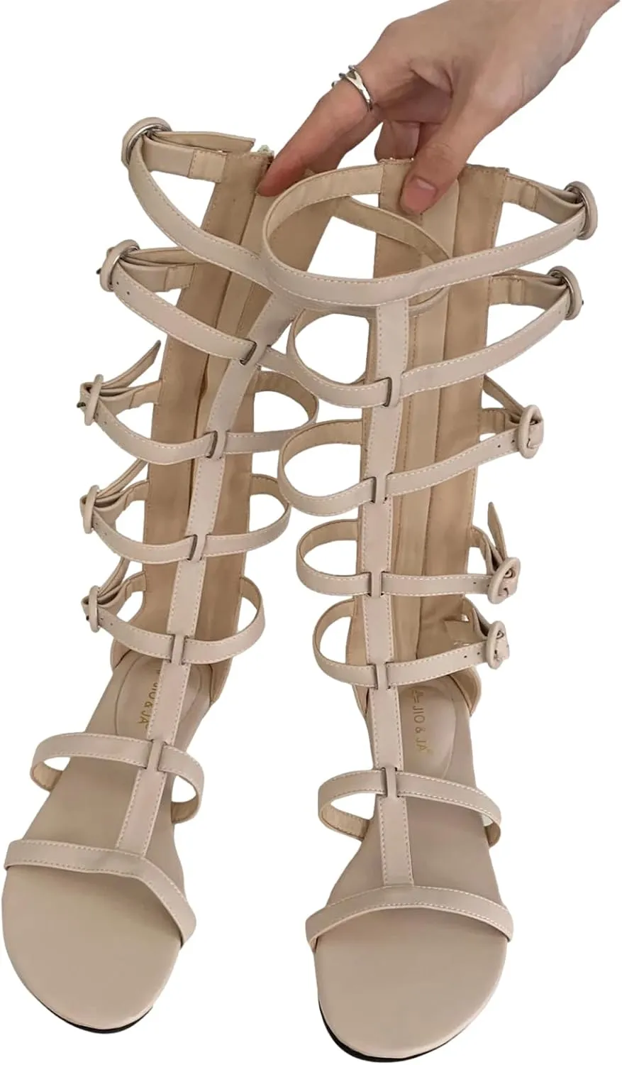ANUFER Women's Open Toe Adjustable Strappy Sandals Knee High Gladiator Roman Sandals Boots with Zipper