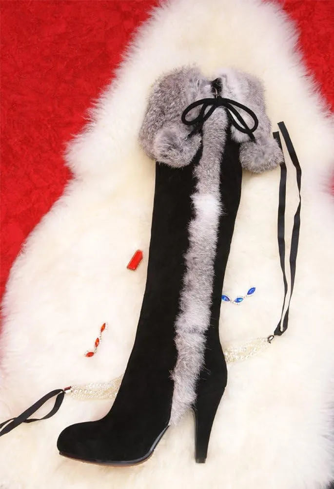 APHNUS Womens Boots Winter Fur Snow Tall Over The Knee Thigh High Boots