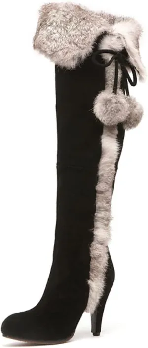 APHNUS Womens Boots Winter Fur Snow Tall Over The Knee Thigh High Boots