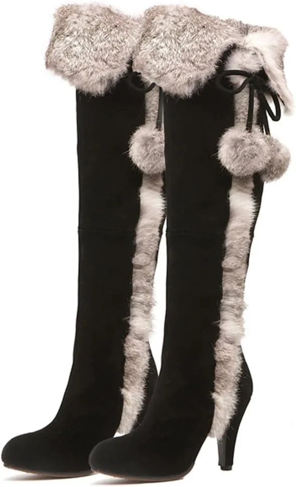 APHNUS Womens Boots Winter Fur Snow Tall Over The Knee Thigh High Boots