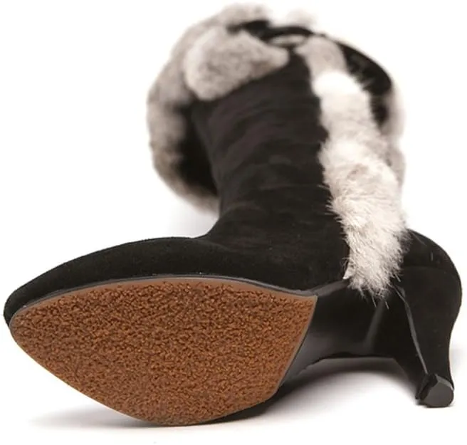 APHNUS Womens Boots Winter Fur Snow Tall Over The Knee Thigh High Boots