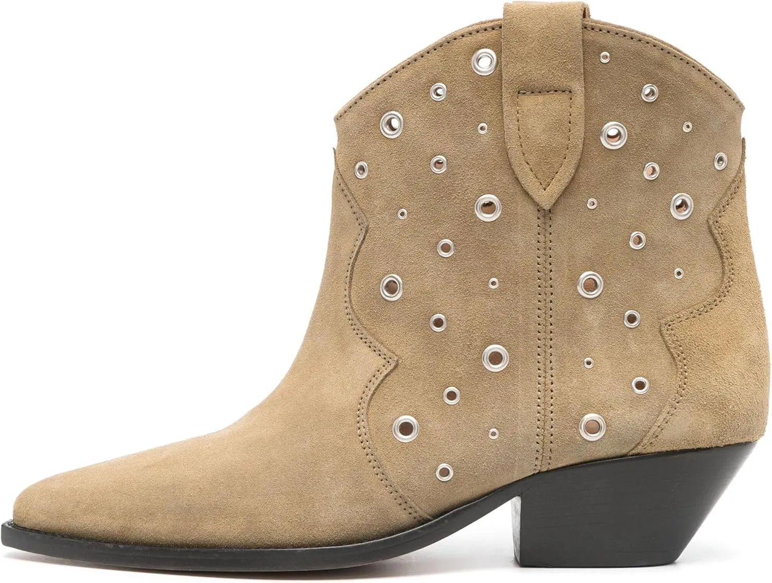 Arqa Suede Ankle Boot for Women Pointed Toe Block Heel Western Cowboy Boots with Metal Eyelet Pull-on Fashion Booties