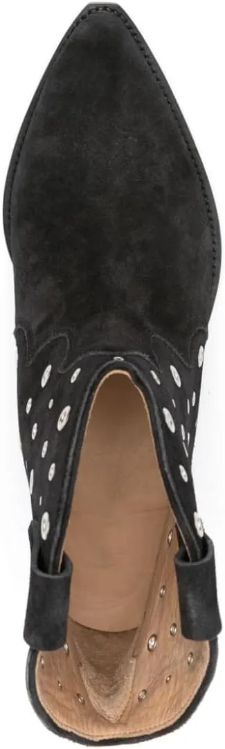 Arqa Suede Ankle Boot for Women Pointed Toe Block Heel Western Cowboy Boots with Metal Eyelet Pull-on Fashion Booties