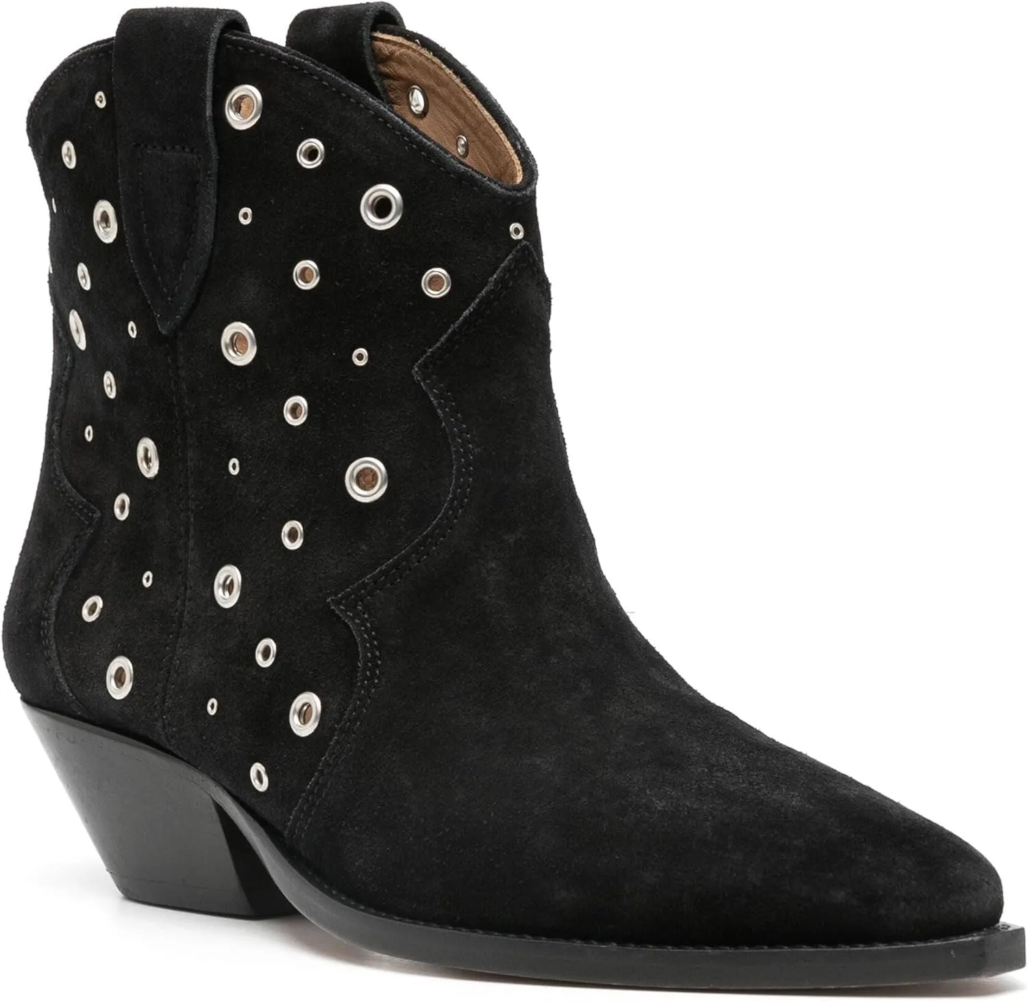 Arqa Suede Ankle Boot for Women Pointed Toe Block Heel Western Cowboy Boots with Metal Eyelet Pull-on Fashion Booties