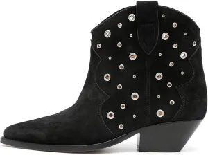 Arqa Suede Ankle Boot for Women Pointed Toe Block Heel Western Cowboy Boots with Metal Eyelet Pull-on Fashion Booties