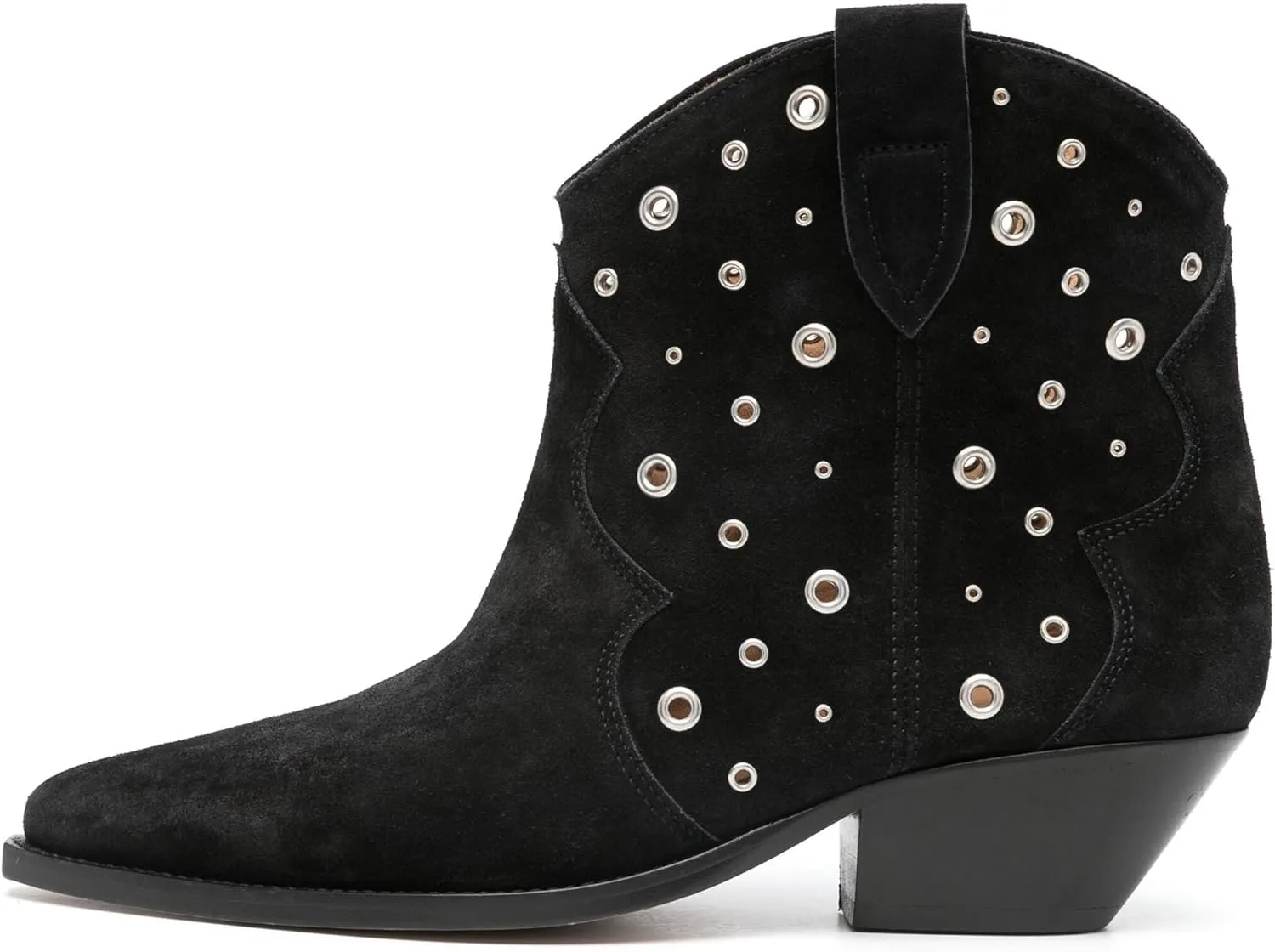 Arqa Suede Ankle Boot for Women Pointed Toe Block Heel Western Cowboy Boots with Metal Eyelet Pull-on Fashion Booties
