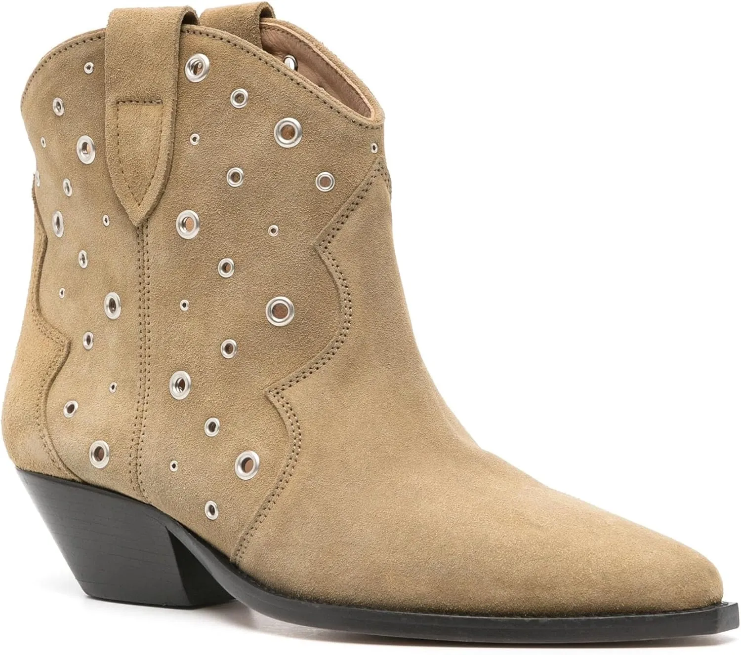 Arqa Suede Ankle Boot for Women Pointed Toe Block Heel Western Cowboy Boots with Metal Eyelet Pull-on Fashion Booties