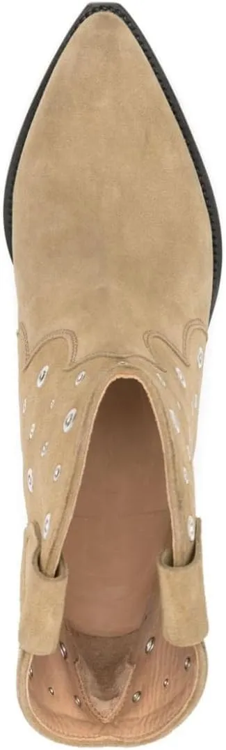 Arqa Suede Ankle Boot for Women Pointed Toe Block Heel Western Cowboy Boots with Metal Eyelet Pull-on Fashion Booties