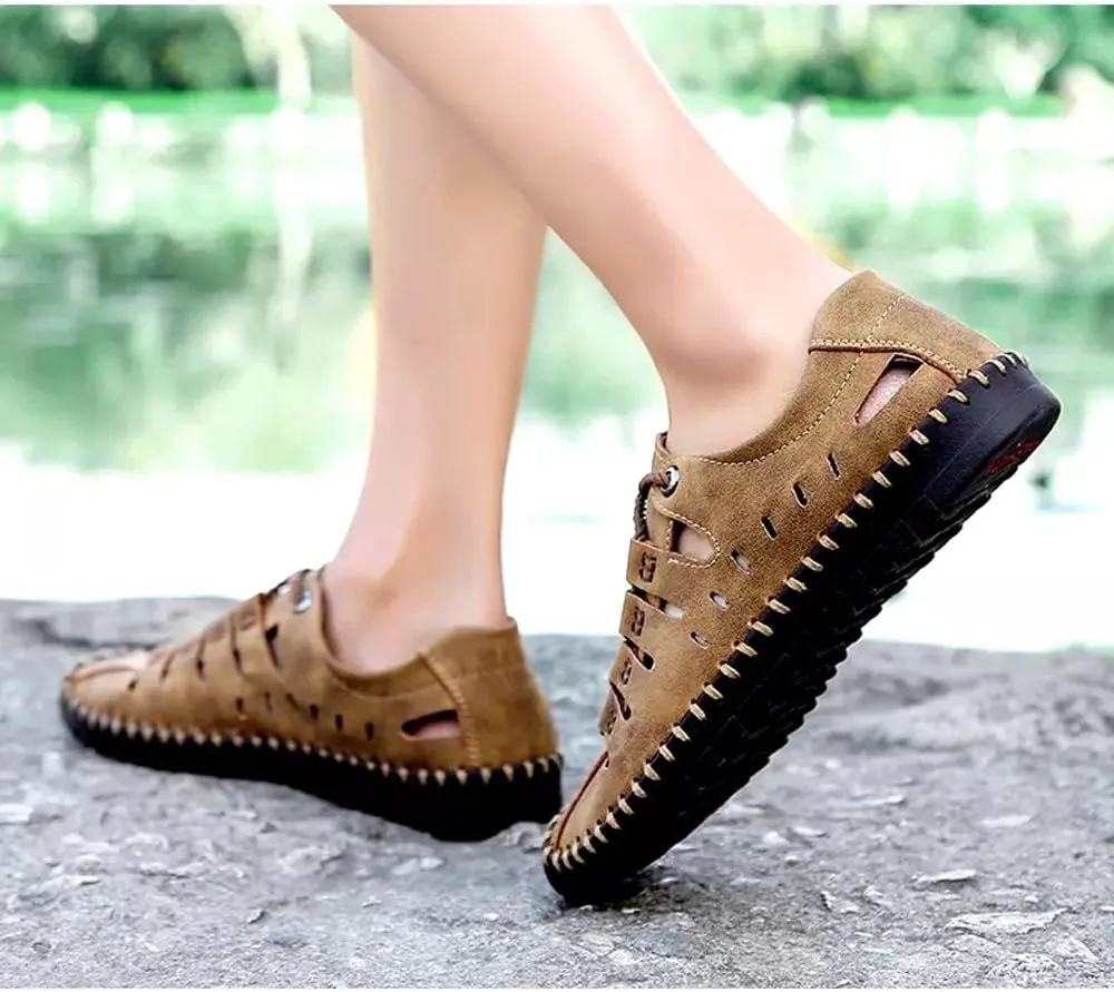 Asifn Men's Sport Sandals Outdoor Leather Fisherman Breathable Summer Casual Shoes Walking Beach Travel