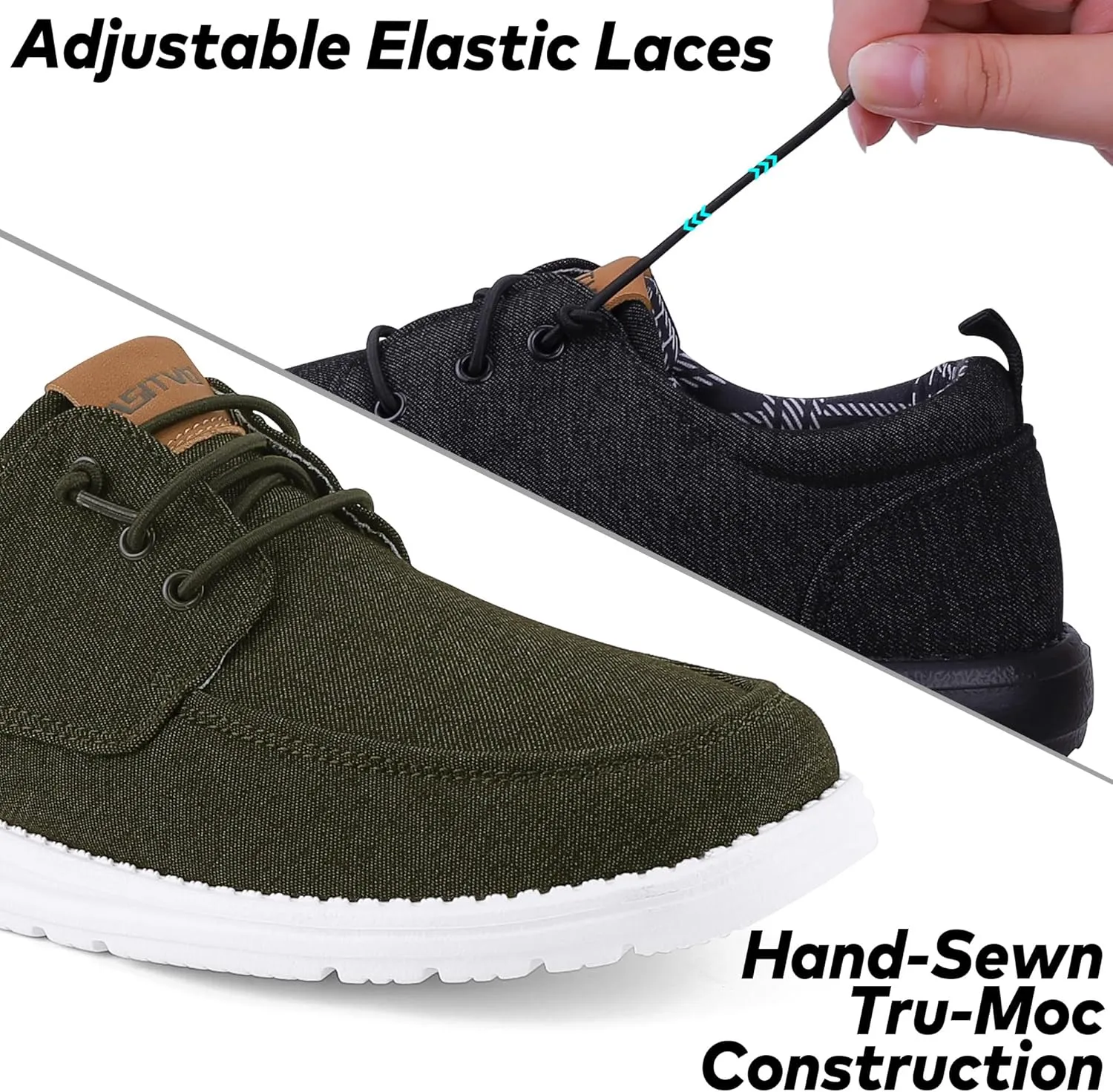 ASITVO Mens Wide Canvas Loafers Slip on Big Size Walking Shoes Width Toe Box Casual Dress Shoes