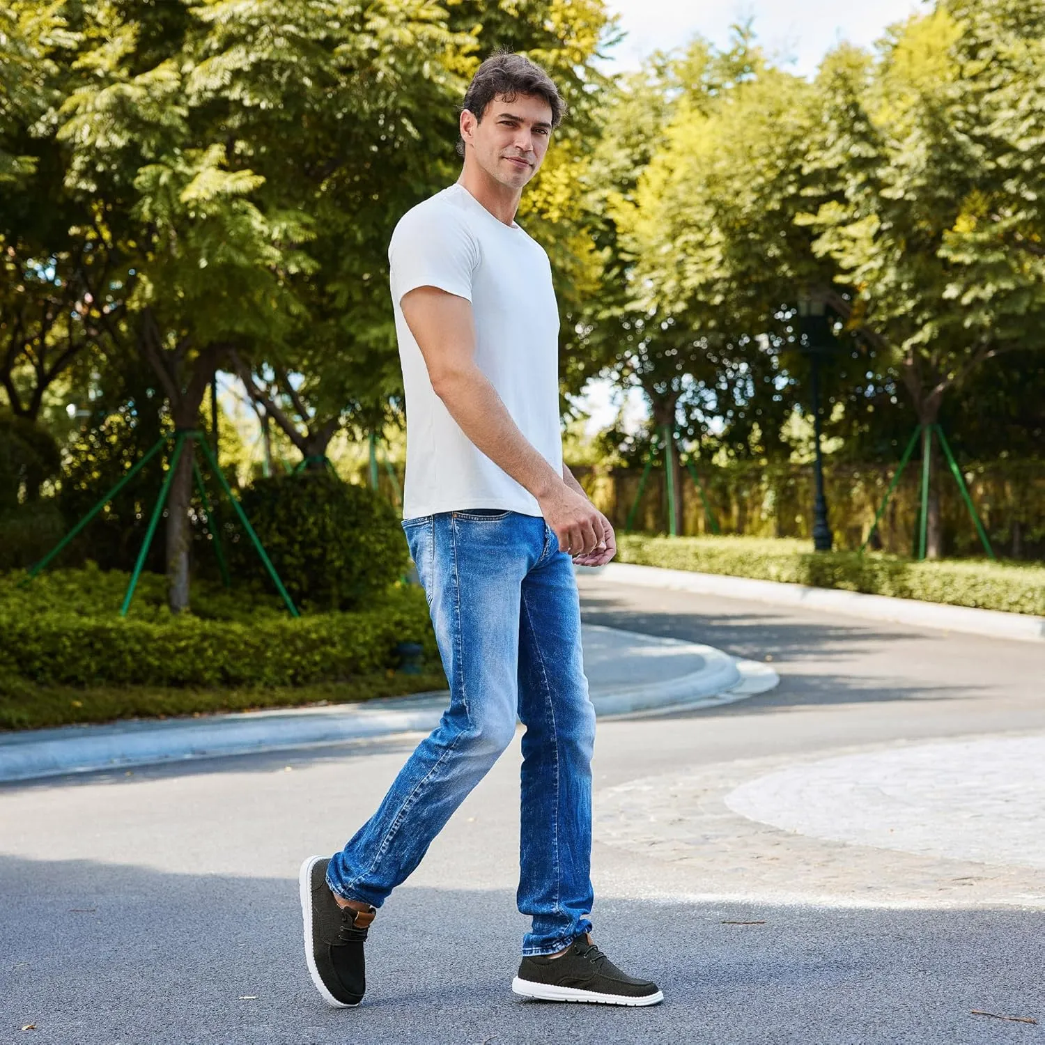 ASITVO Mens Wide Canvas Loafers Slip on Big Size Walking Shoes Width Toe Box Casual Dress Shoes