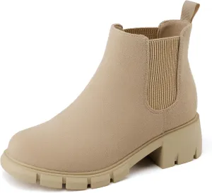 Athlefit Girls Ankle Boots Kids Comfortable Slip on Lug Sole Chelsea Booties for Toddler Little Kid Big Kids