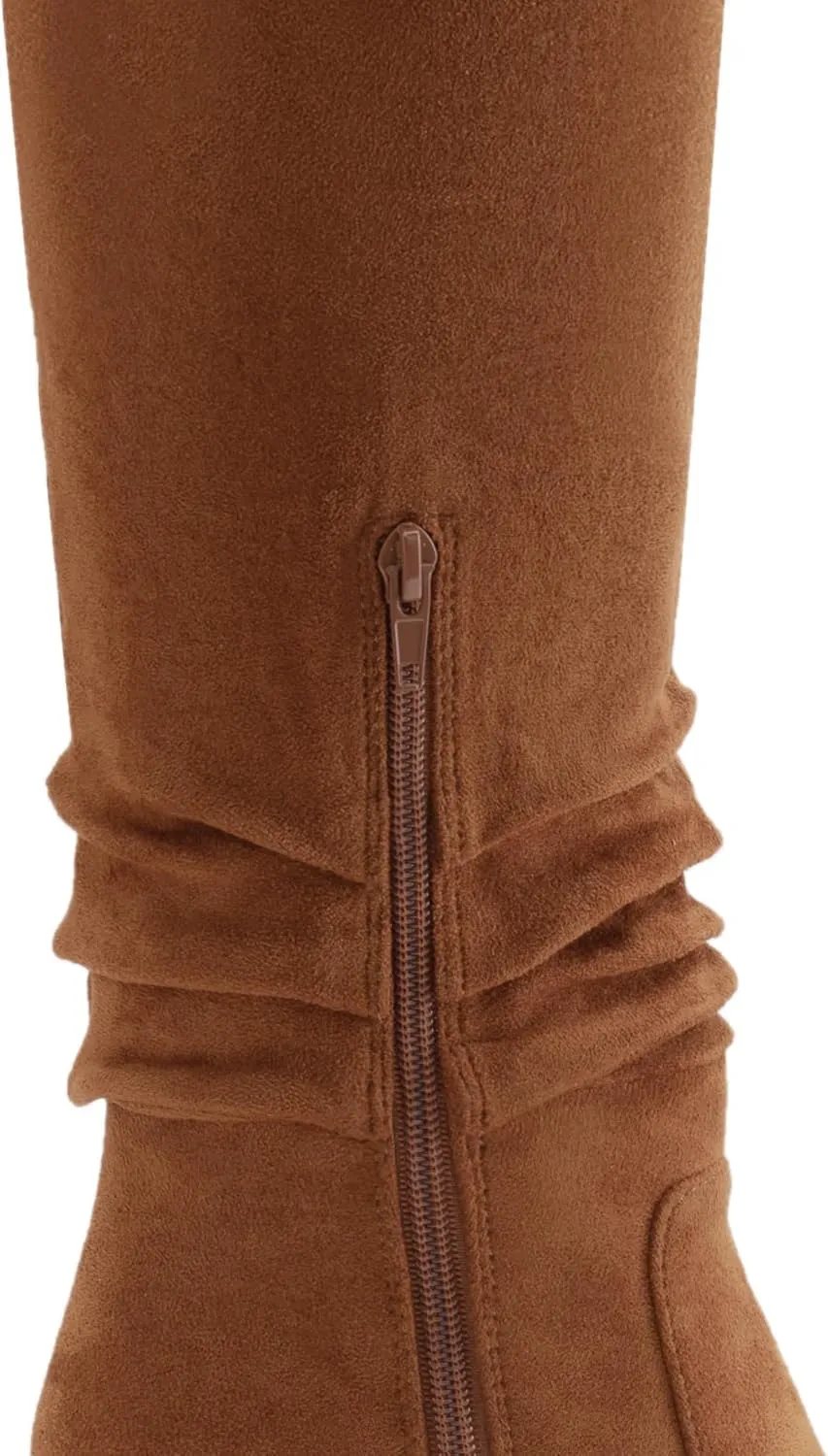 Athlefit Womens Knee High Chunky Heel Boots Faux Suede Pointed Toe Side Zipper Boots