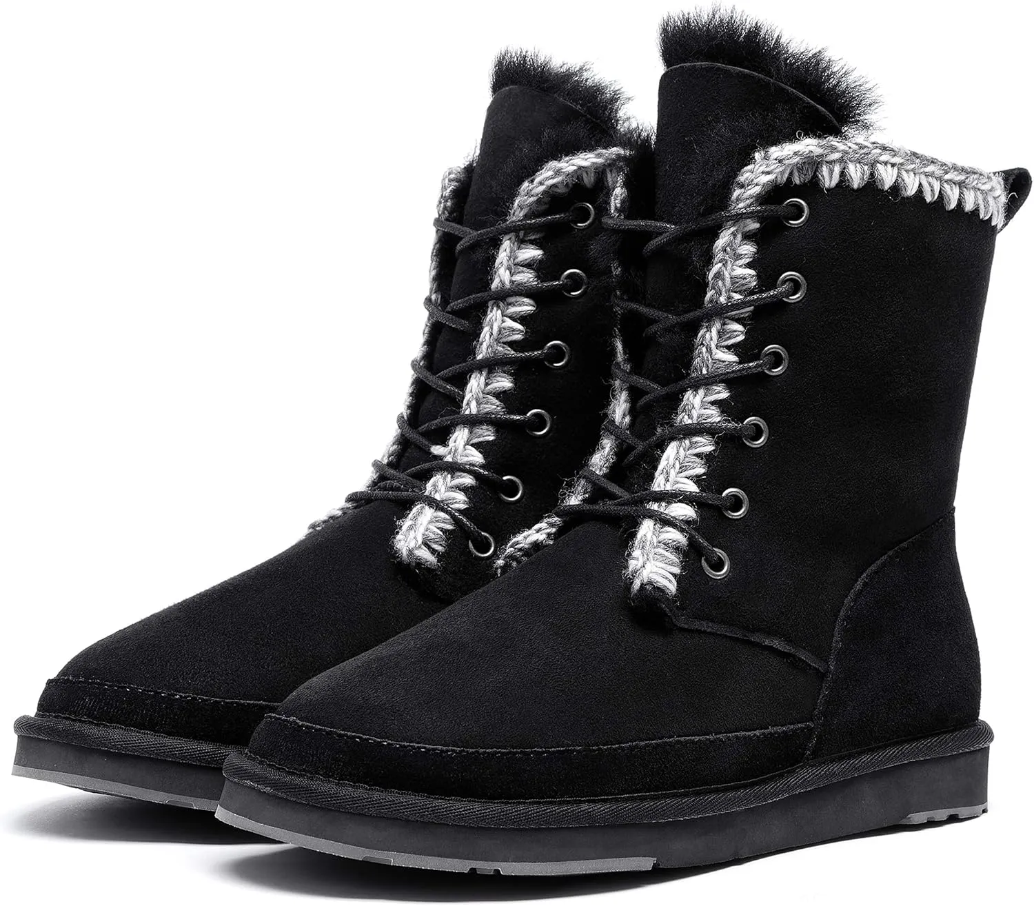 AUMU Women's National Style Matin Classic Style Sheepskin Suede Winter Snow Boots