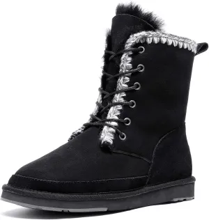 AUMU Women's National Style Matin Classic Style Sheepskin Suede Winter Snow Boots