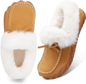 BARERUN Womens Moccasin Snow Boots Warm Winter Boots Ankle Boots for Women Outdoor Fur Lined Womens Shoes Slippers