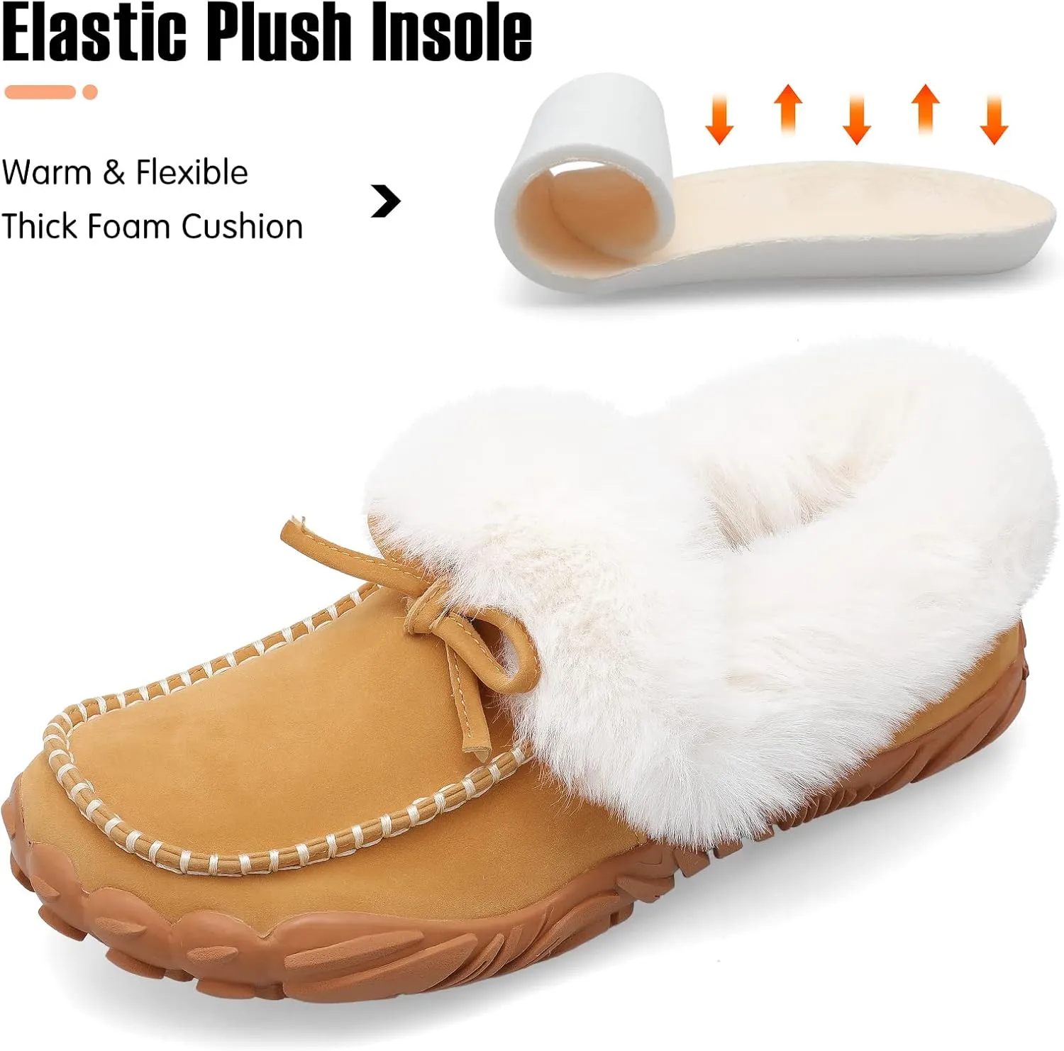 BARERUN Womens Moccasin Snow Boots Warm Winter Boots Ankle Boots for Women Outdoor Fur Lined Womens Shoes Slippers