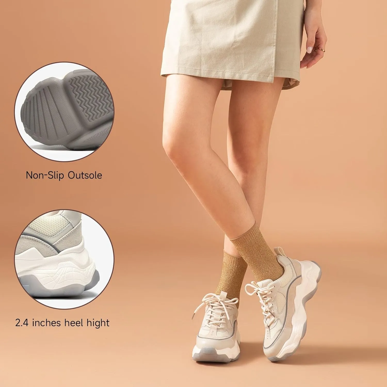 BEAU TODAY Chunky Sneakers for Women, Womens Fashion Sneakers, Lace Up Platform Comfortable Leather Casual Dad Shoes