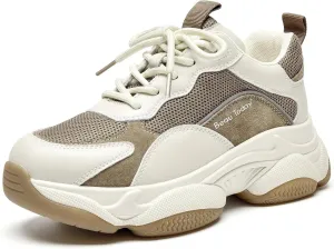 BEAU TODAY Chunky Sneakers for Women, Womens Fashion Sneakers, Lace Up Platform Comfortable Leather Casual Dad Shoes