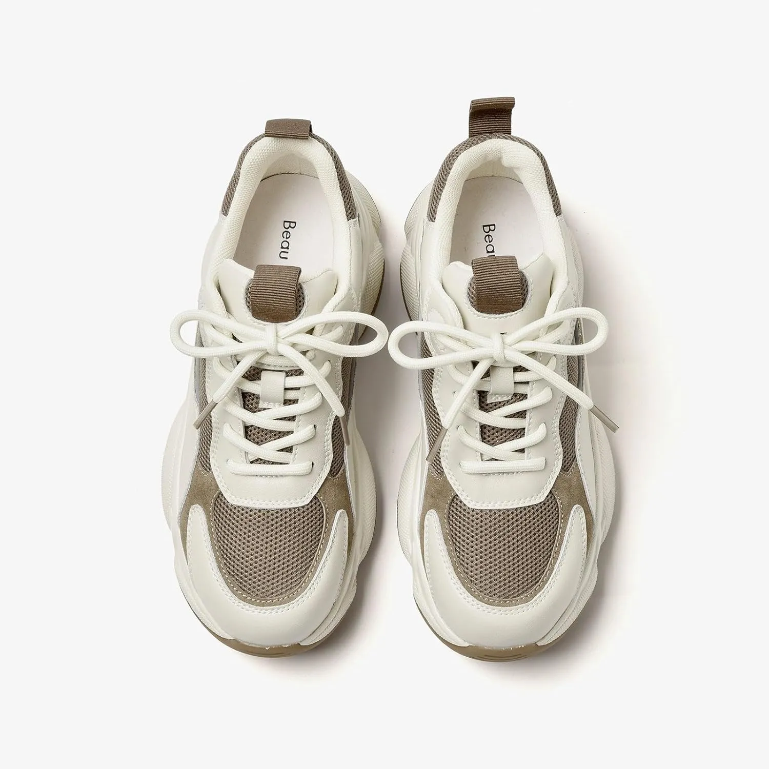 BEAU TODAY Chunky Sneakers for Women, Womens Fashion Sneakers, Lace Up Platform Comfortable Leather Casual Dad Shoes