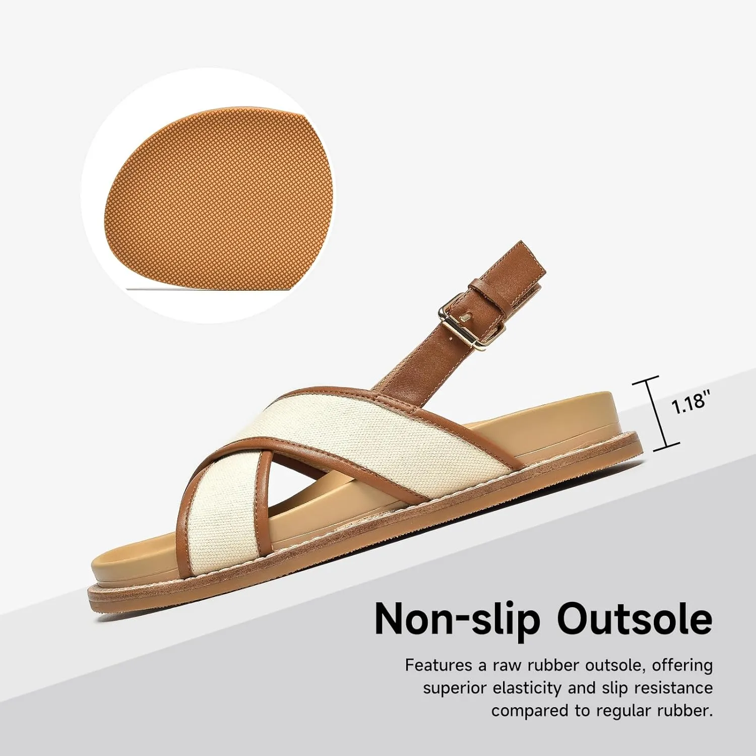 BEAU TODAY Flat Sandals for Women, Fashion Strappy Sandal Comfortable Arch Support Open Toe Beach Dressy Leather Summer Low Platform Sandals