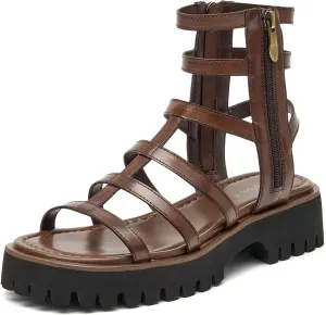 BEAU TODAY Gladiator Sandals for Women,Platform Strappy Sandals for Women,Dressy Comfortable Leather Double Zippers Fashion Roman Sandals for Summer Vacation