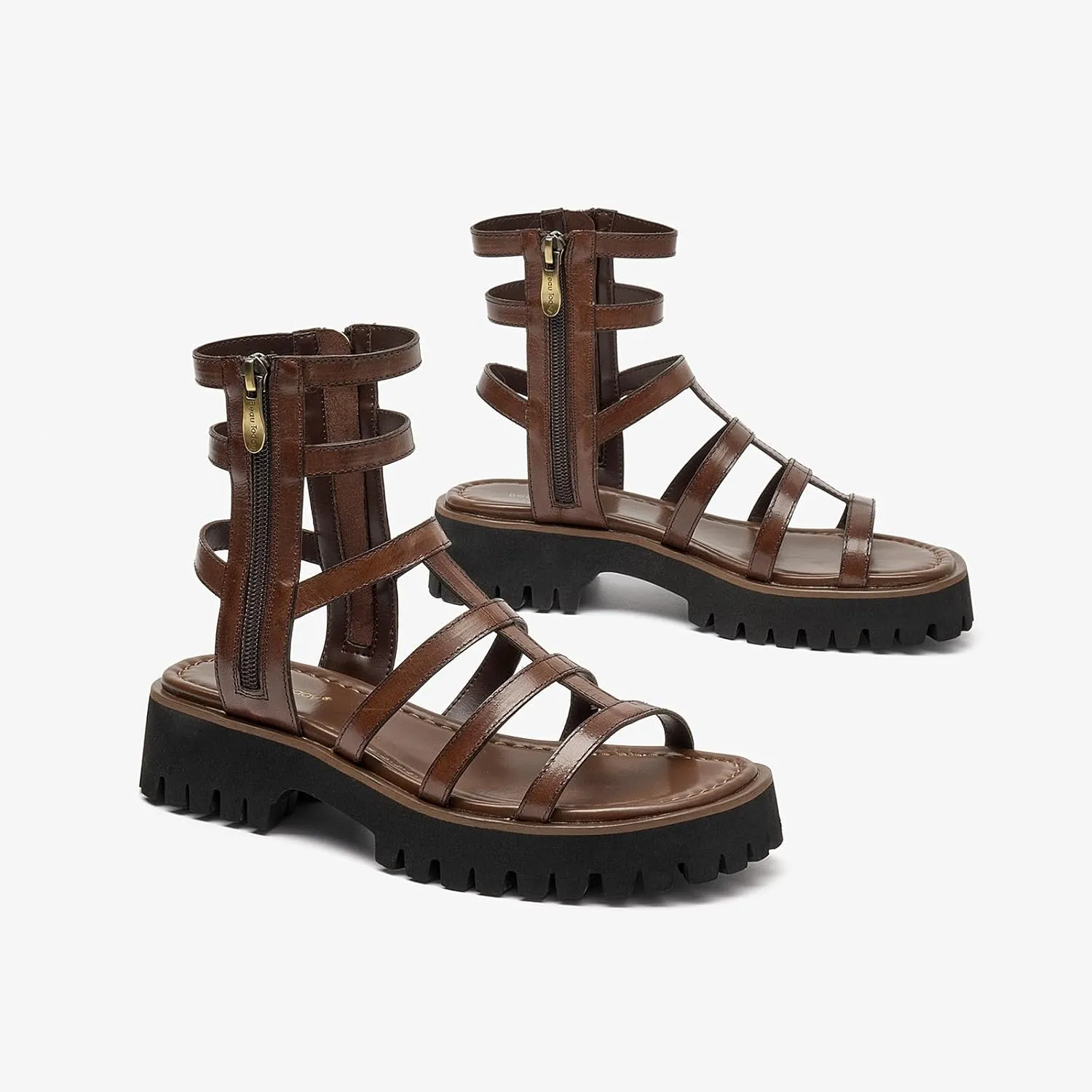 BEAU TODAY Gladiator Sandals for Women,Platform Strappy Sandals for Women,Dressy Comfortable Leather Double Zippers Fashion Roman Sandals for Summer Vacation