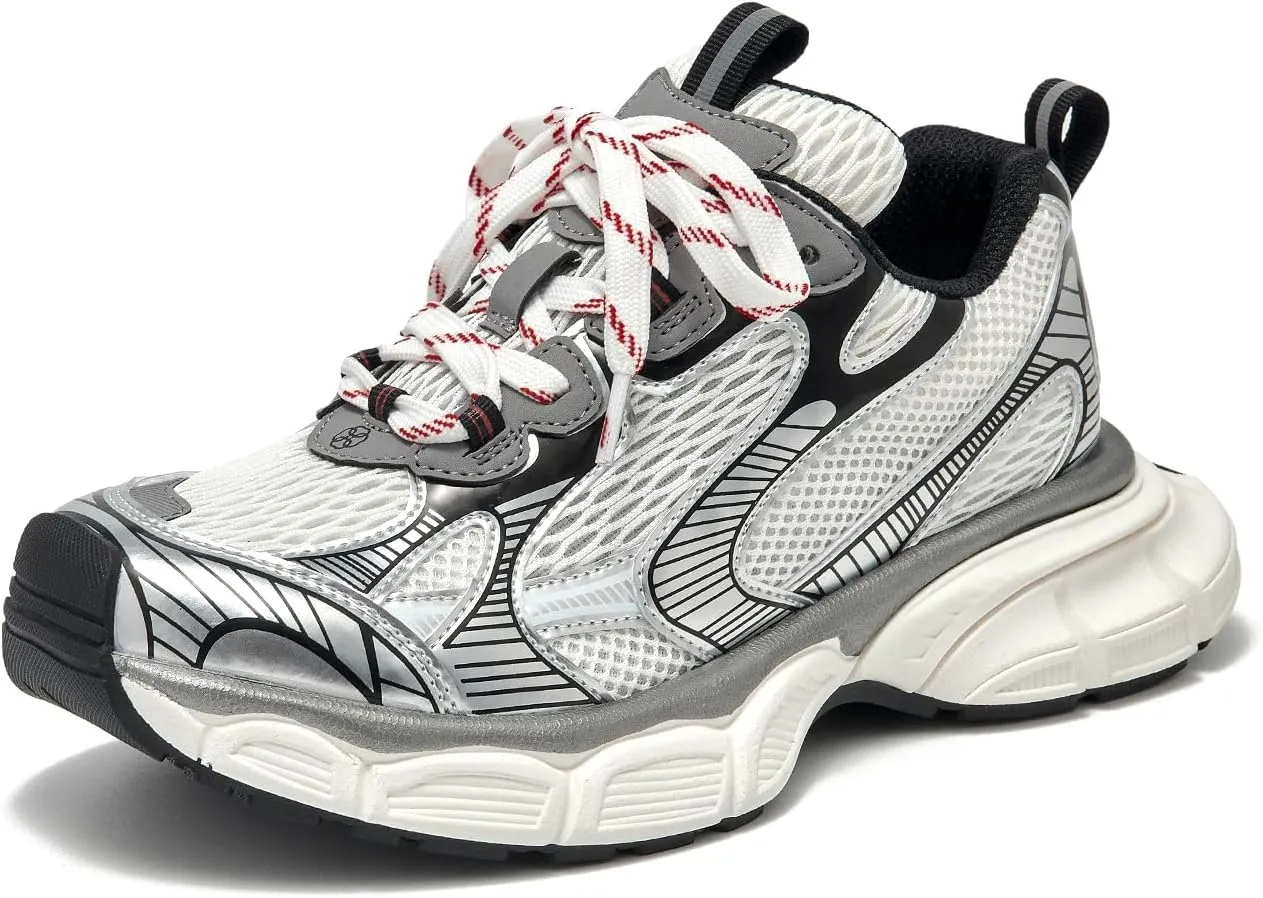 BEAU TODAY Womens Chunky Sneakers,Fashion Sneakers for Women,Lace-up Air Mesh Chunky Walking Tennis Shoes Treny Dad Sneakers